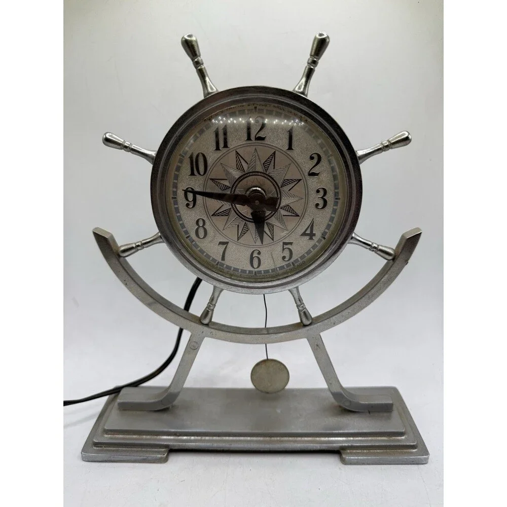 Vintage Howard Clock Corp Nautical Maritime Ships Wheel Electric Mantle Clock